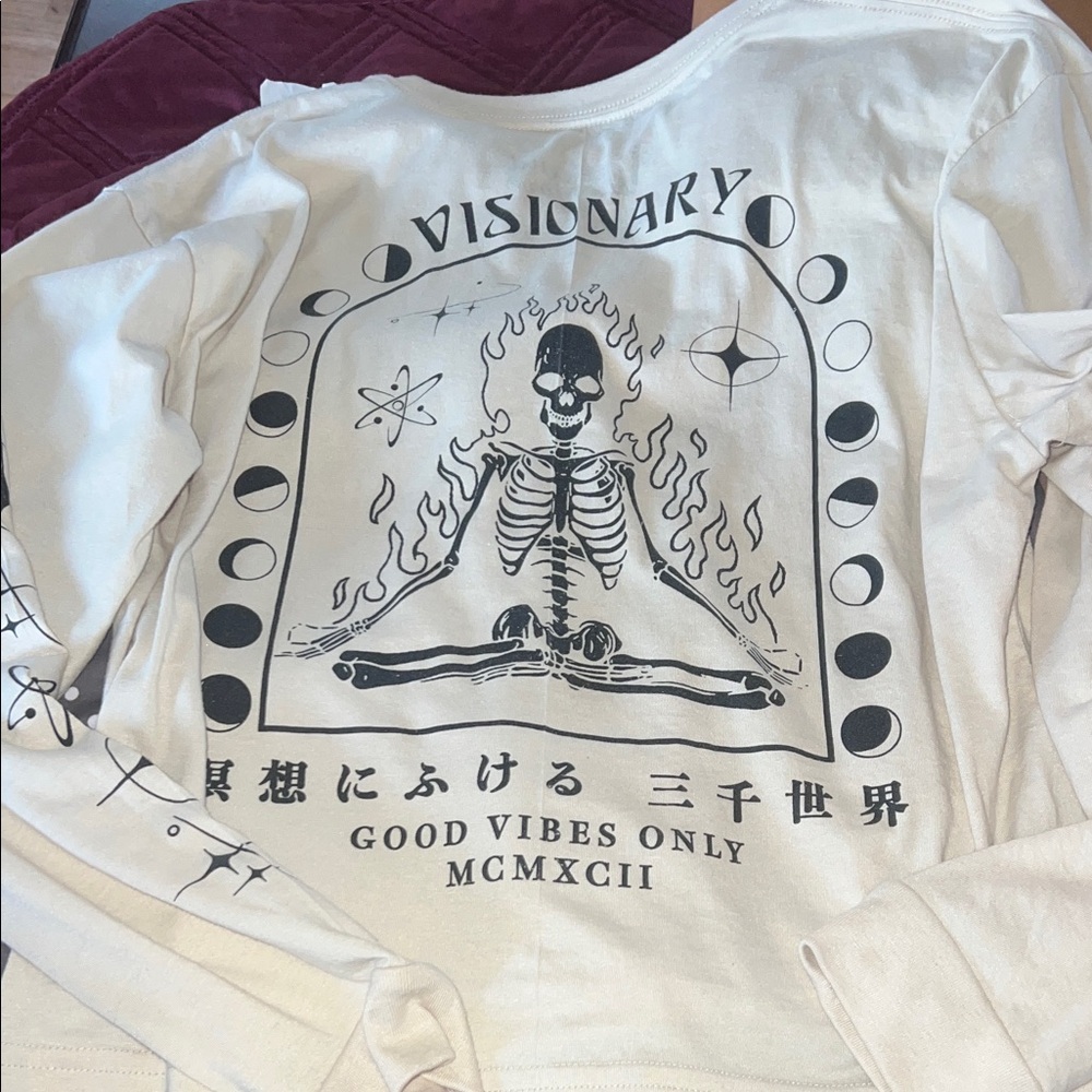 Visionary Skeleton Graphic Long Sleeve Tee - White & Black